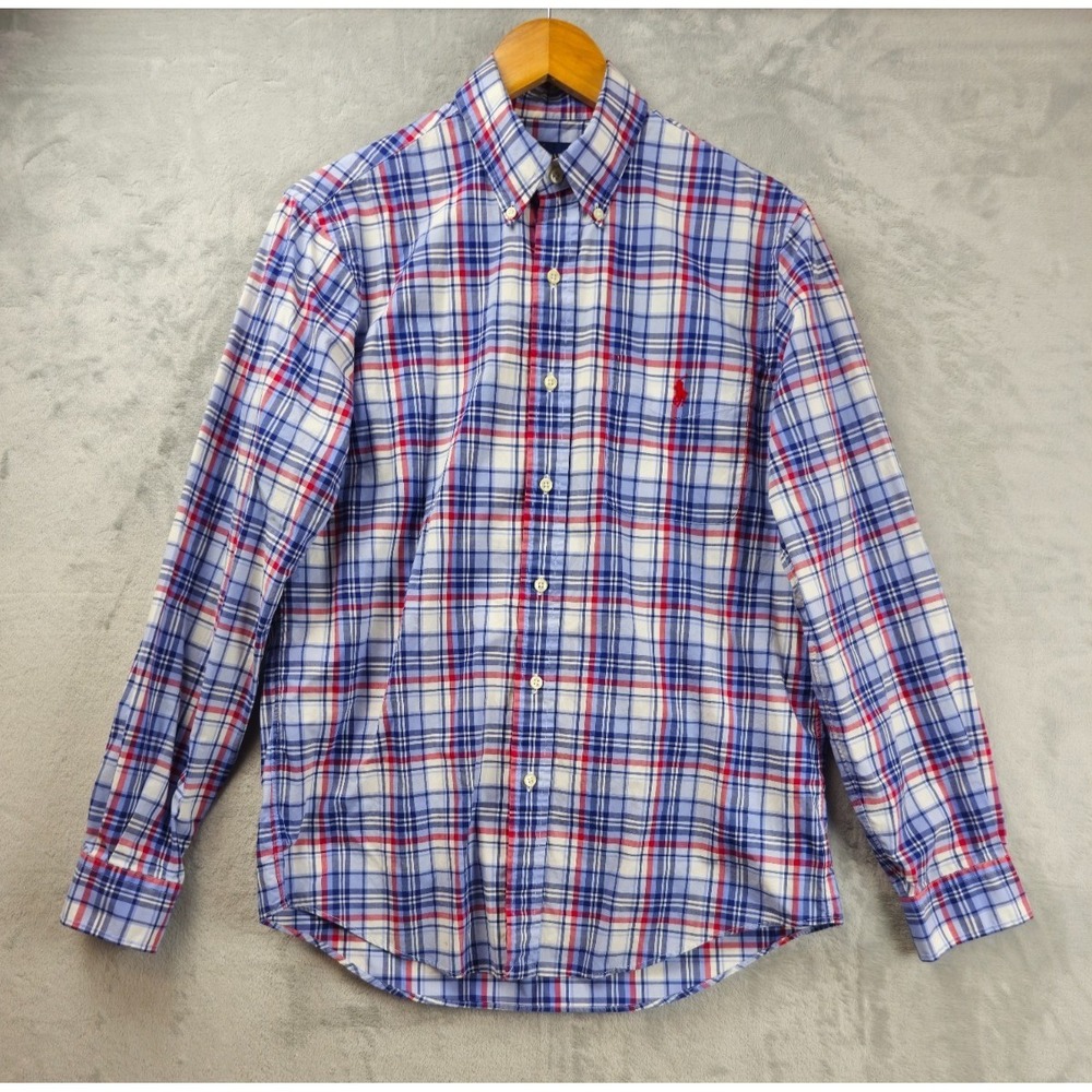 Polo Ralph Lauren Shirt Small Blue Plaid Pony Casual Cotton Stretch Chest Pocket